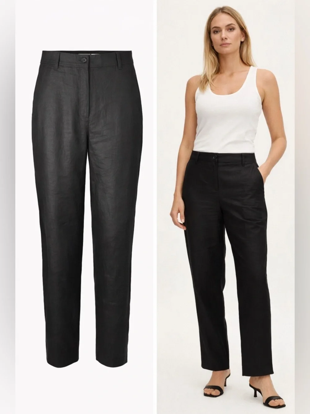 THE RESET R Label | Black Linen Blend Pants | High Rise Straight Leg | Size L